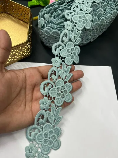 Beautiful Cotton GPO Imported Lace Border - Pista Green